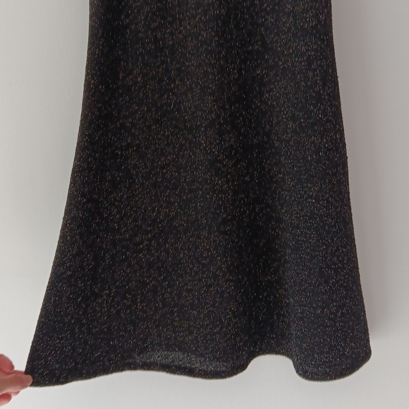 Angie Slip Mini Dress Black Silver Metallic Shimmer Spaghetti Strap Low V Medium - Picture 5 of 14